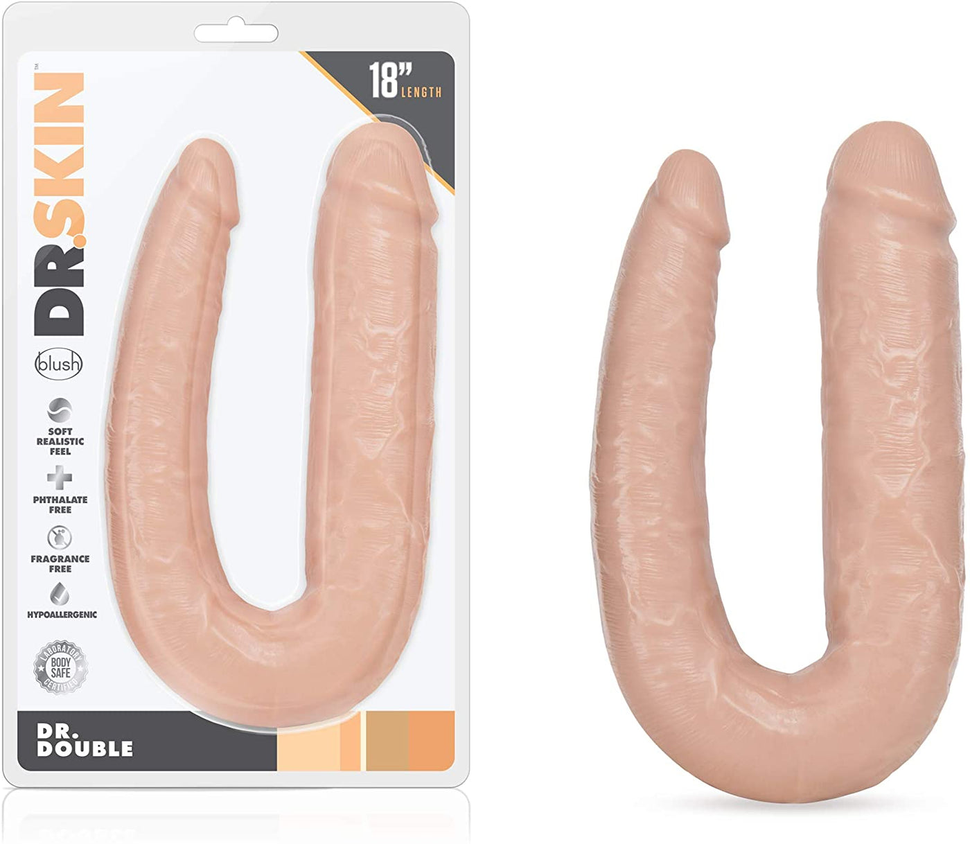 Dr Skin Dr Double 18 Inch Dual Ended Realistic Dildo - Vanilla Flexible U-Shaped
