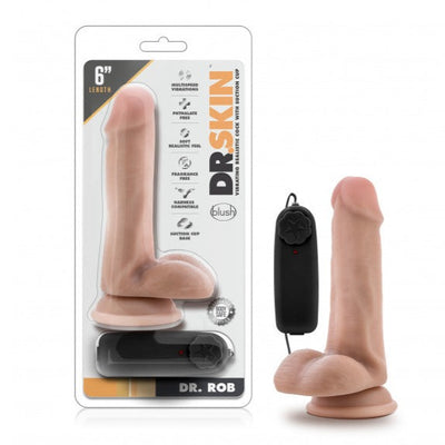 Dr Skin DR ROB Vibrating Realistic Cock with Suction Cup 6 inch Vanilla Dildo with Remote Control