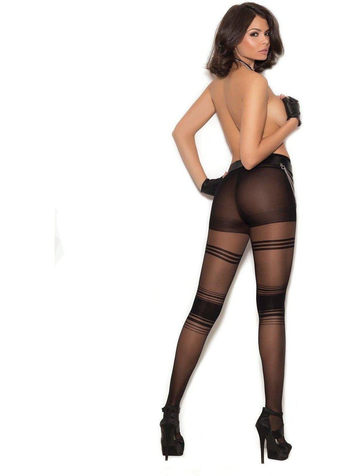 Elegant Moments Sheer Pantyhose with Horizontal Detail Black One Size