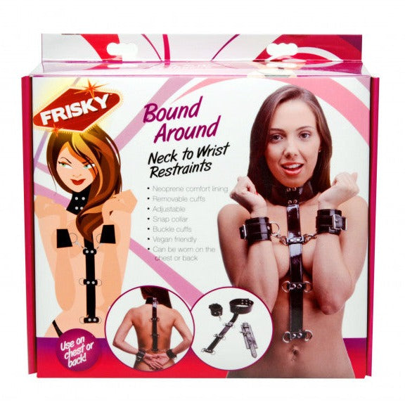Frisky PU Leather BOUND AROUND NECK TO WRIST RESTRAINTS fully adjustable collar and removable handcuffs kit