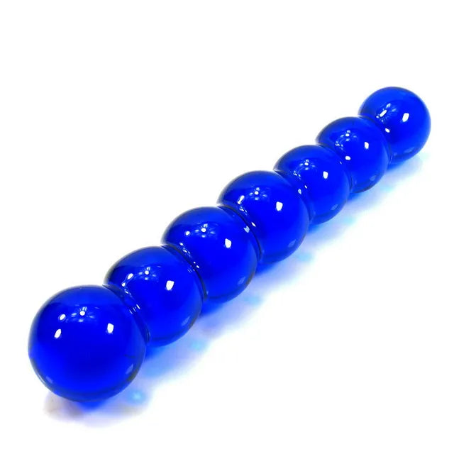 JOYGASMS 6.5 inch G-spot and P-spot Glass Beaded Double Ended Dildo Blue Pull Anal Beads
