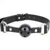 JOYGASMS Black Breathable Ball Gag with Black Snake Skin Print PU Leather Strap and Silver Metal Buckle