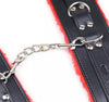 JOYGASMS Black Leather Lockable Ankle cuffs lined with Red Faux Fur