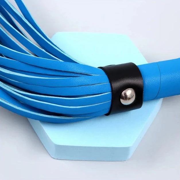 JOYGASMS Faux Leather Whip Blue Flogger with Silver Studs