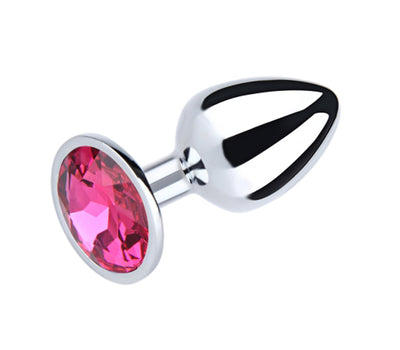 JOYGASMS Jewelled Round Silver Metal Butt Plug Small Anal Plug with Pink Gem