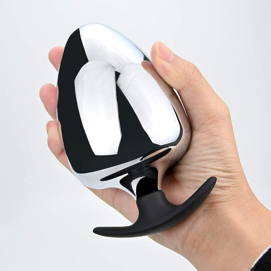 JOYGASMS Large Massive Solid Metal Butt Plug with Black Wide Silicone Base 