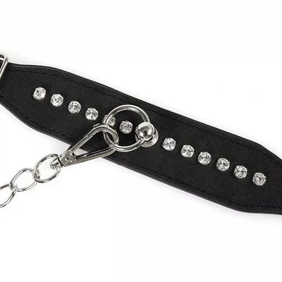 JOYGASMS PU Leather DIAMOND STUDDED WRIST RESTRAINTS Black Handcuffs