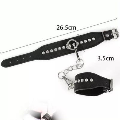 JOYGASMS PU Leather DIAMOND STUDDED WRIST RESTRAINTS Black Handcuffs