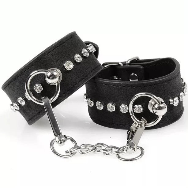 JOYGASMS PU Leather DIAMOND STUDDED WRIST RESTRAINTS Black Handcuffs