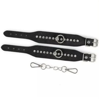 JOYGASMS PU Leather DIAMOND STUDDED WRIST RESTRAINTS Black Handcuffs