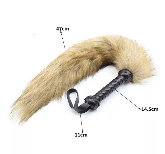JOYGASMS Pu Leather SPANKING FOX TAIL WHIP With Faux Fur Animal Print Tail Flogger
