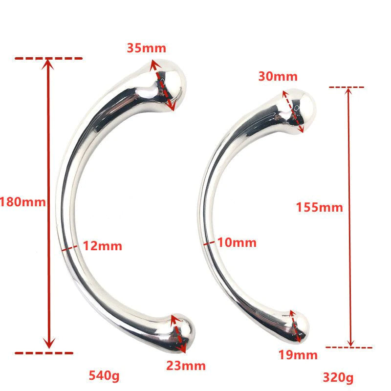 JOYGASMS Pure Solid Stainless Steel G Spot and P Spot Wand 9 inch Curved Double Ended Dildo