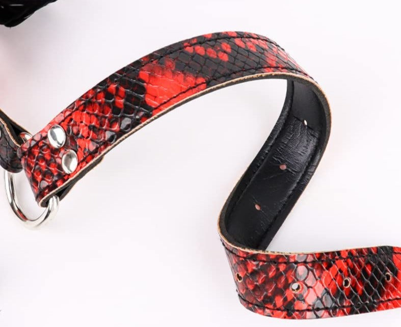 JOYGASMS Red Breathable Ball Gag with Red Snake Skin Print PU Leather Strap and Silver Metal Buckle