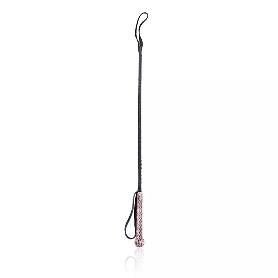 JOYGASMS Riding Crop with Pink Diamond Handle and Wide Leather Tab Spanking Whip