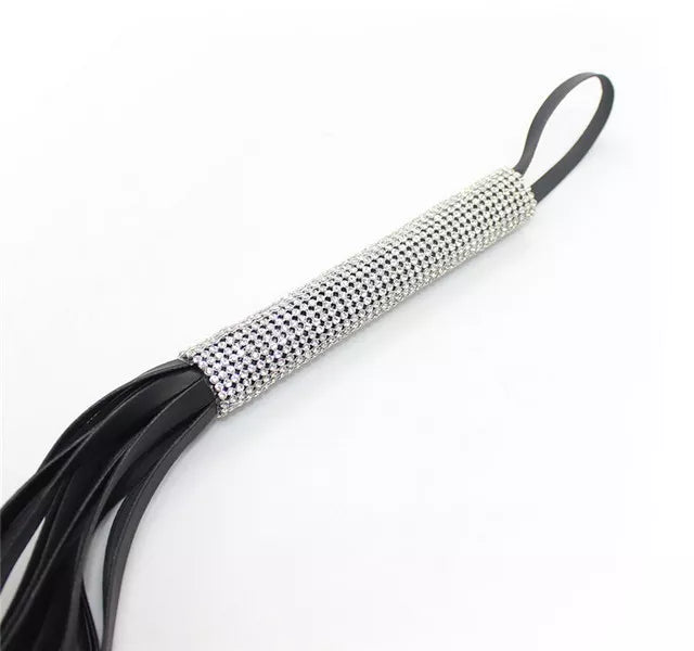 JOYGASMS Sparkly Diamante Handle Long Flogger with Soft Faux Leather Tails Whip