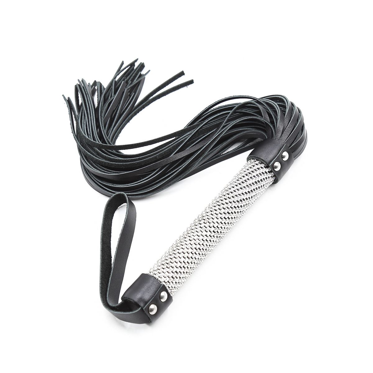JOYGASMS Sparkly Diamond Handle Flogger with Leather Tails Whip