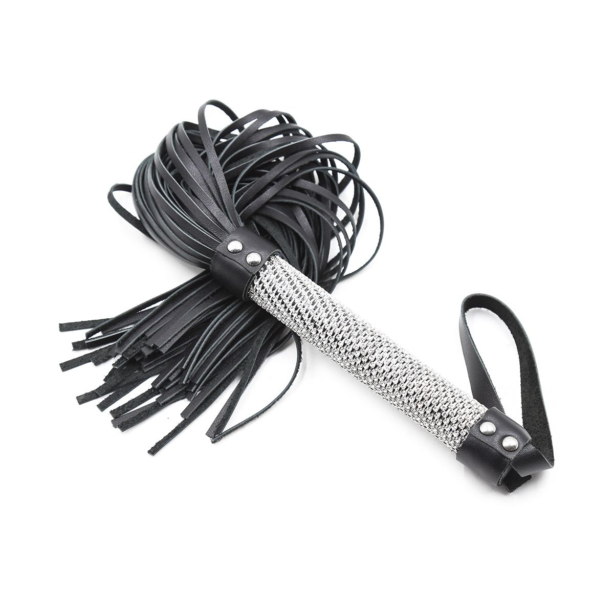 JOYGASMS Sparkly Diamond Handle Flogger with Leather Tails Whip