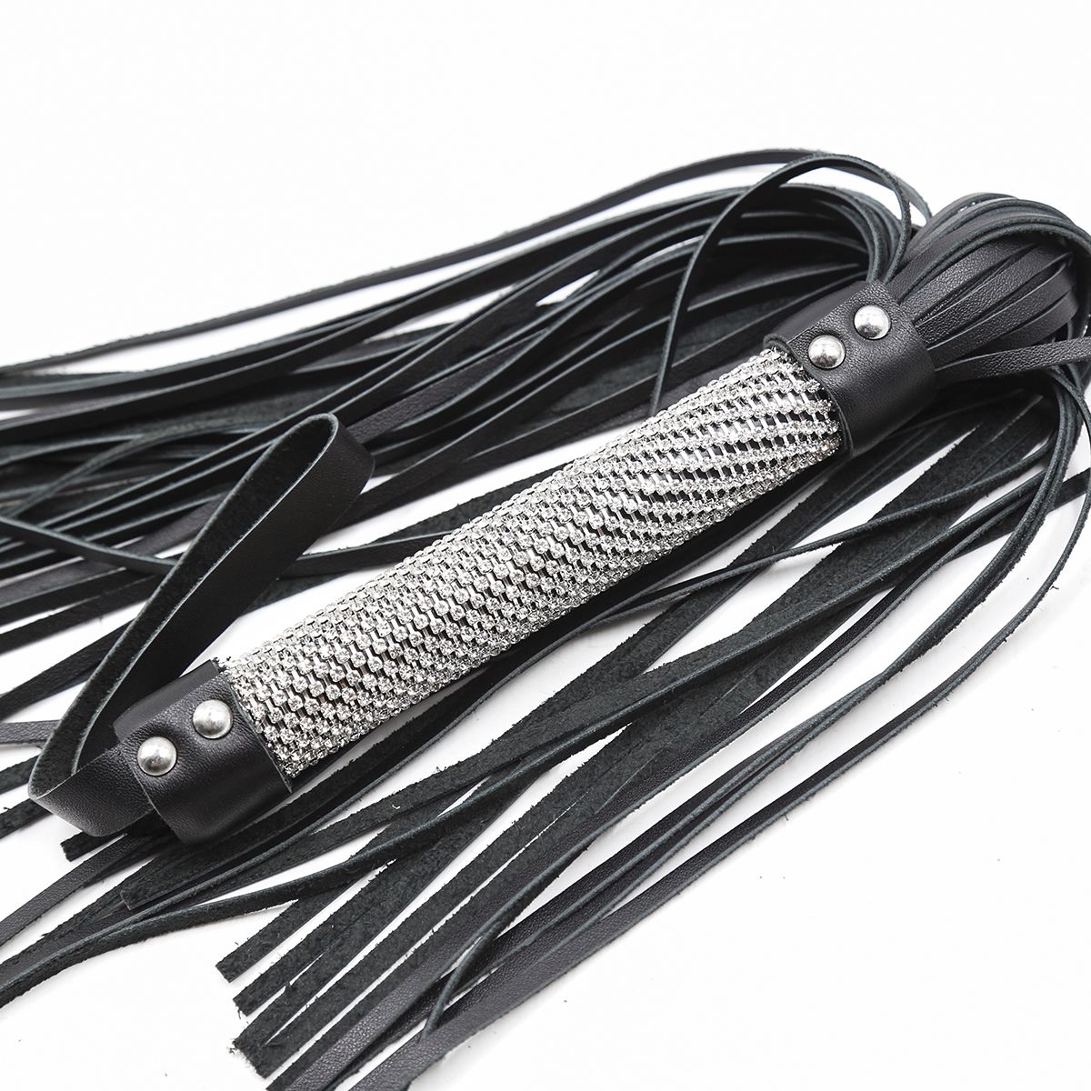 JOYGASMS Sparkly Diamond Handle Flogger with Leather Tails Whip