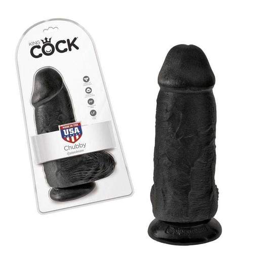 King Cock Chubby 9" Realistic Dildo with Balls & Suction Cup - Black