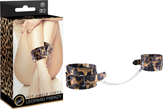 LEOPARD FRENZY Hot Ankle Restraints Faux Leather Leopard Print Ankle Cuffs