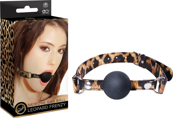 LEOPARD FRENZY Silicone Ball Gag Faux Leather Leopard Print Strap with Adjustable Buckle