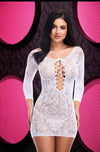 Lapdance Lingerie Lace Off The Shoulder Long Sleeve Mini Dress One Size White