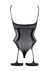 Le Desir Bliss Lingerie OPEN CUP and OPEN CROTCH STRAPPY FISHNET TEDDY Black