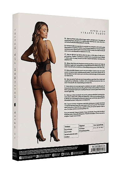 Le Desir Bliss Lingerie OPEN CUP and OPEN CROTCH STRAPPY FISHNET TEDDY Black