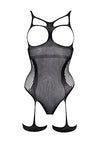 Le Desir Bliss Lingerie OPEN CUP and OPEN CROTCH STRAPPY FISHNET TEDDY Black