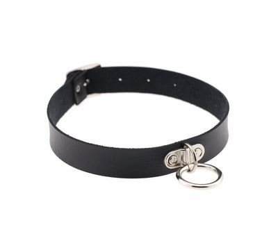 Love in Leather Black Faux Leather Choker Necklace with Silver Ring