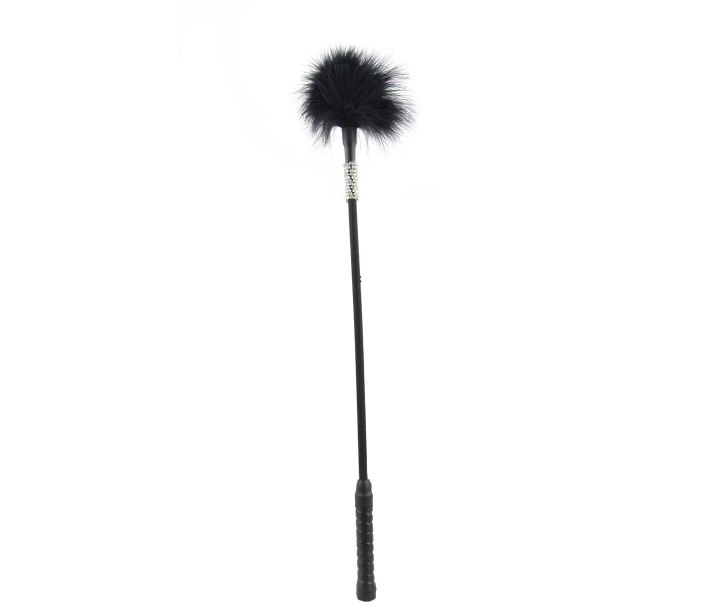 Love in Leather Black Marabou Style Feather Tickler with Diamante Wrap Detail and Leatherette Handle Crop