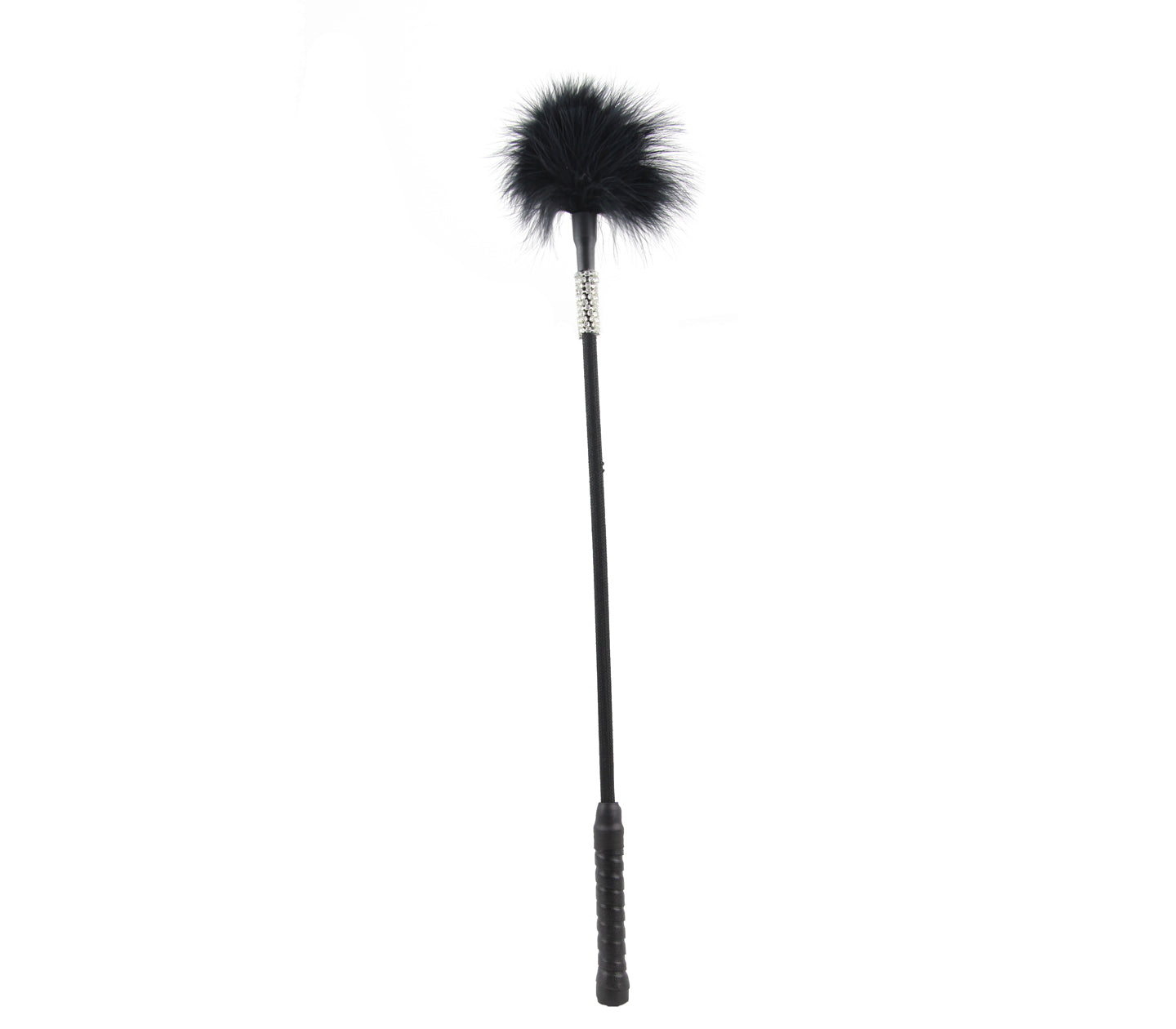 Love in Leather Black Marabou Style Feather Tickler with Diamante Wrap Detail and Leatherette Handle Crop