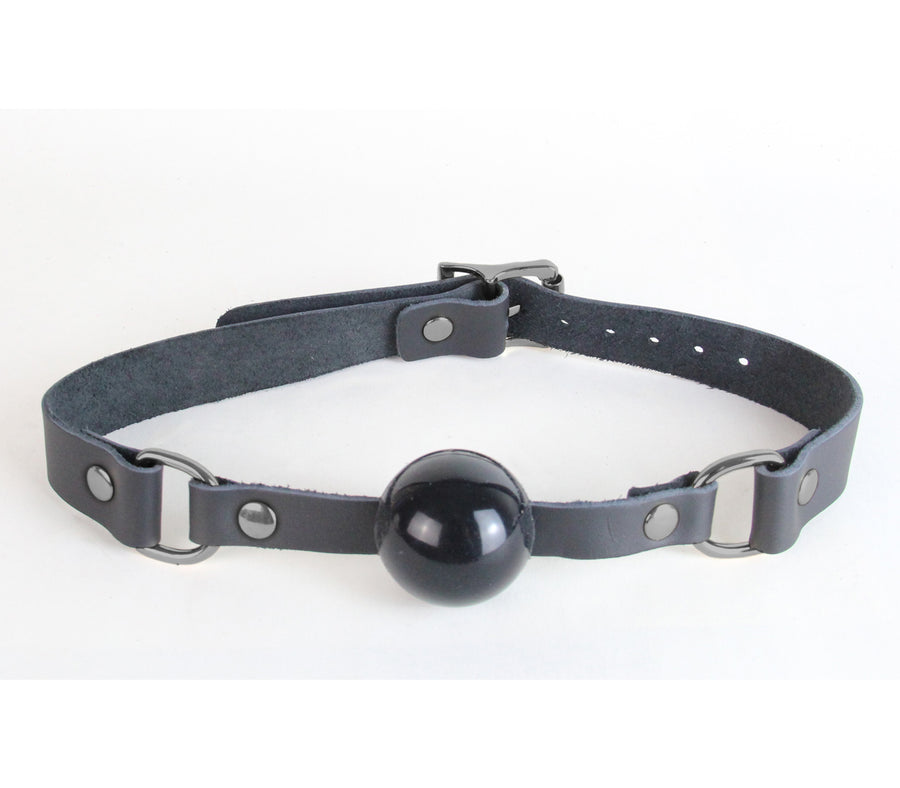 Love in Leather Black Soft Flat Leather Gag with Petite Solid Rubber Ball and Pewter Buckle