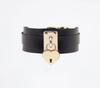Love in Leather Black Unlined Faux Leather Collar with Gold Heart Padlock Pendant Key Included