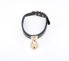 Love in Leather Black Unlined Faux Leather Collar with Gold Heart Padlock Pendant Key Included