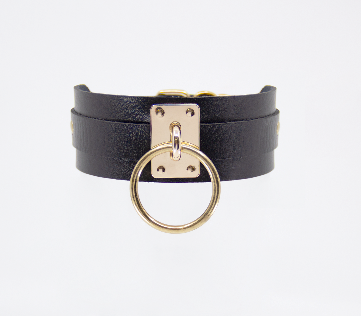 Love in Leather Black Unlined Faux Leather Collar with Gold Oversized  O Ring