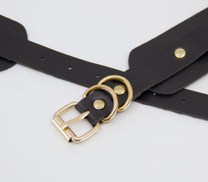 Love in Leather Black Unlined Faux Leather Collar with Gold Oversized  O Ring