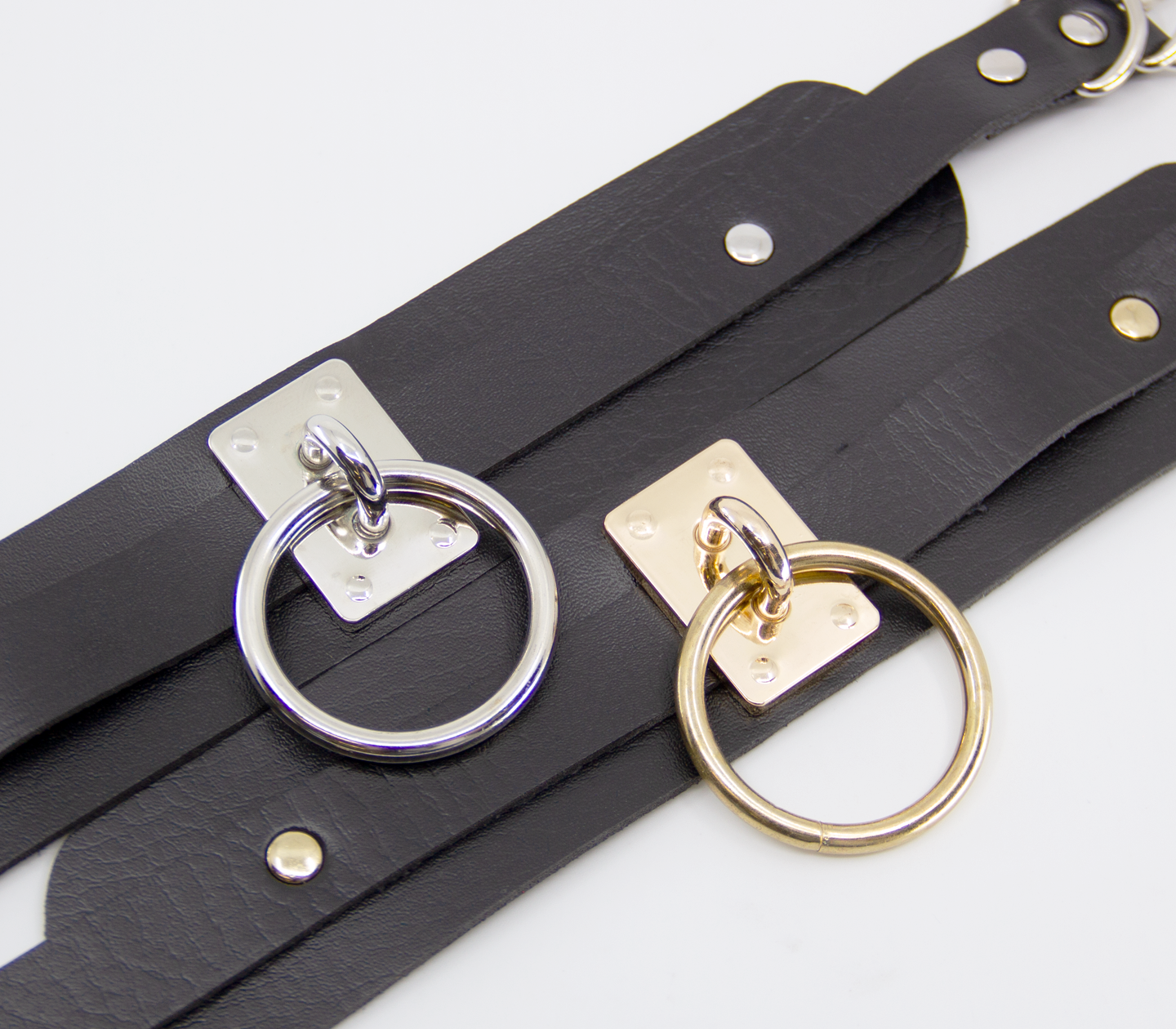 Love in Leather Black Unlined Faux Leather Collar with Gold Oversized  O Ring