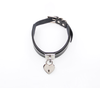 Love in Leather Black Unlined Faux Leather Collar with Silver Heart Padlock Pendant Key Included