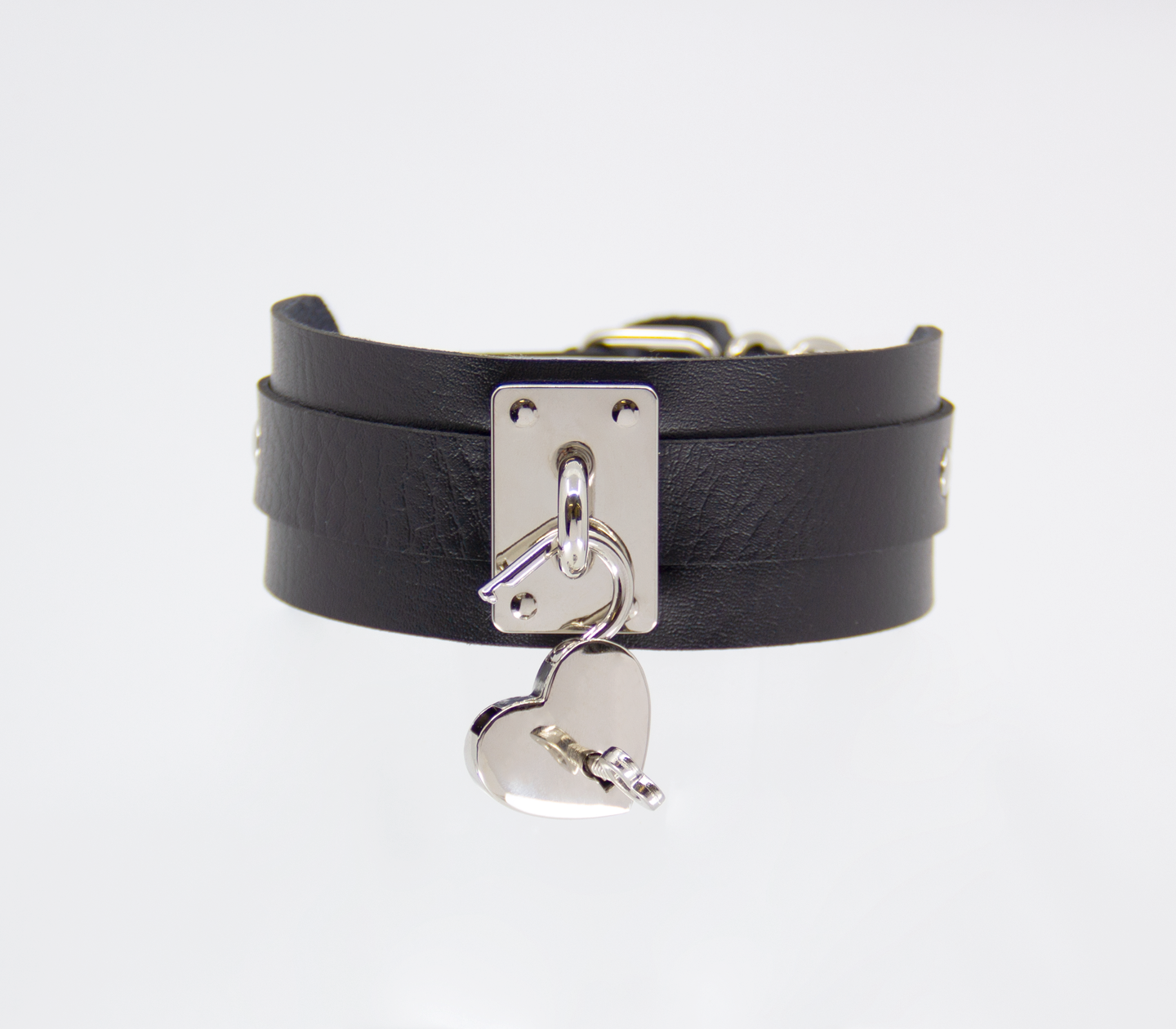 Love in Leather Black Unlined Faux Leather Collar with Silver Heart Padlock Pendant Key Included