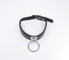 Love in Leather Black Unlined Faux Leather Collar with Silver Oversized  O Ring