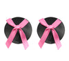 Love in Leather Burlesque Series Black Faux Leather Look Reusable Round Nipple Pasties with Pink Bows