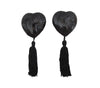 Love in Leather Burlesque Series Black Heart Shaped Reusable Nipple Pasties with Black Tassels