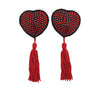 Love in Leather Burlesque Series Diamante Heart Shaped Reusable Nipple Pasties with Tassels