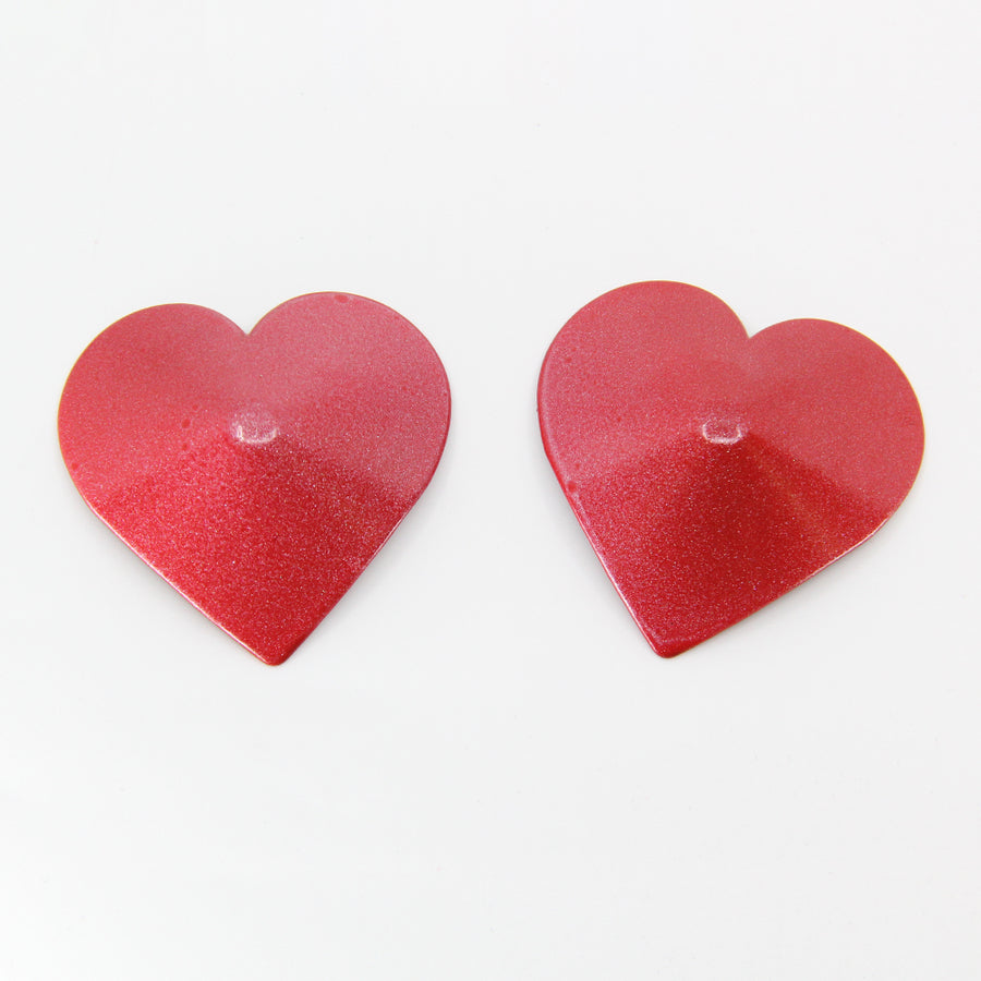 Love in Leather Burlesque Series Heart Shaped Metallic Nipple Pasties Reusable Red Nipple Pasties