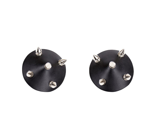 Love in Leather Burlesque Series Round Faux Leather Nipple Pasties Reusable Nipple Pasties with Dog Spikes 