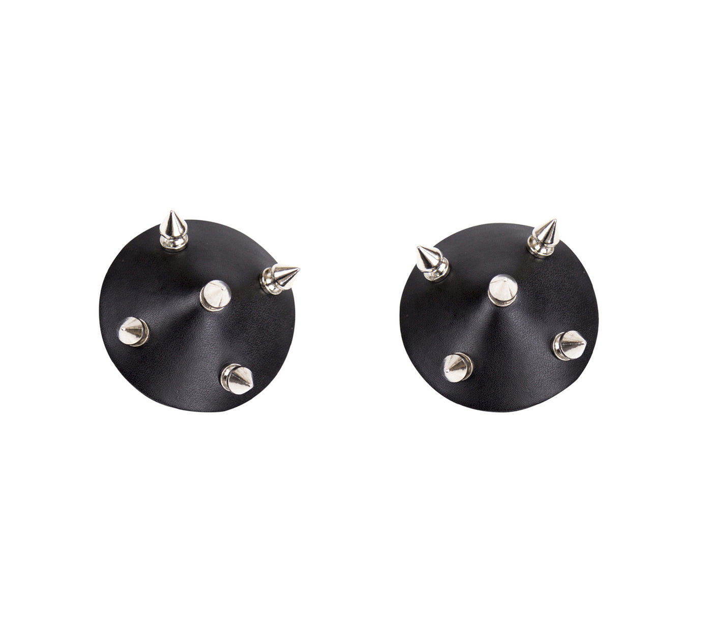 Love in Leather Round Faux Leather Nipple Pasties with Spikes - Reusable Black