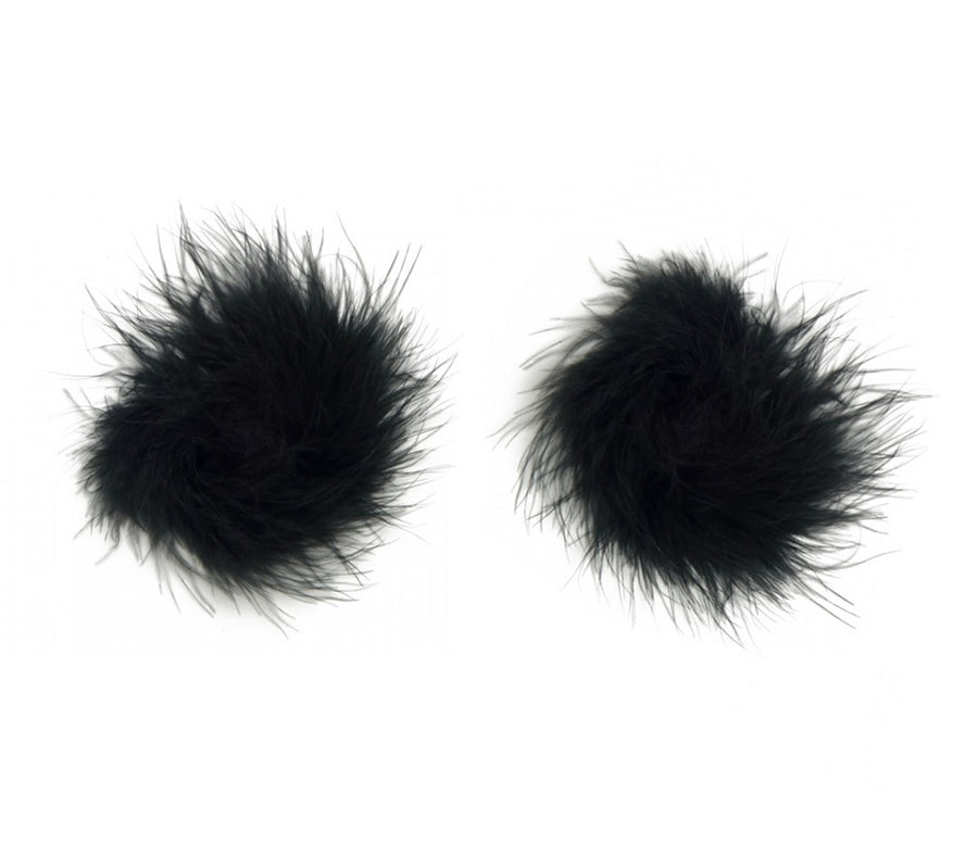 Love in Leather Burlesque Series Round Marabou Fluff Reusable Nipple Pasties Black Fluffy Pasties