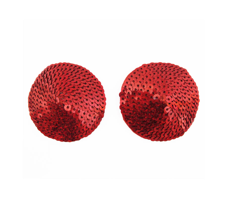 Love in Leather Burlesque Series Round Sequin Reusable Nipple Pasties Red