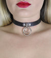 Love in Leather Dainty Faux Leather Black Choker Collar with Snap Closure and Silver Double O Rings